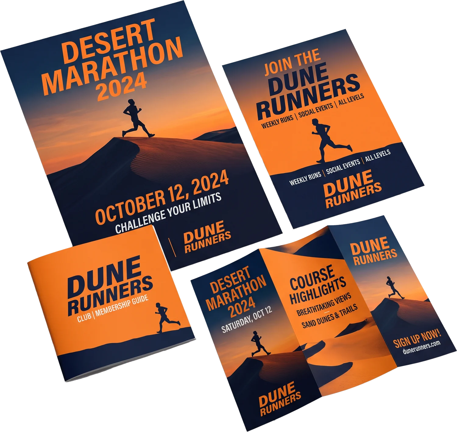 Dune Runners poster, flyer, booklet and tri-fold brochure